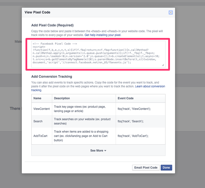 facebook retargeting pixel code