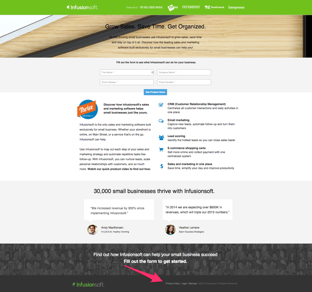 Infusionsoft Facebook landing page