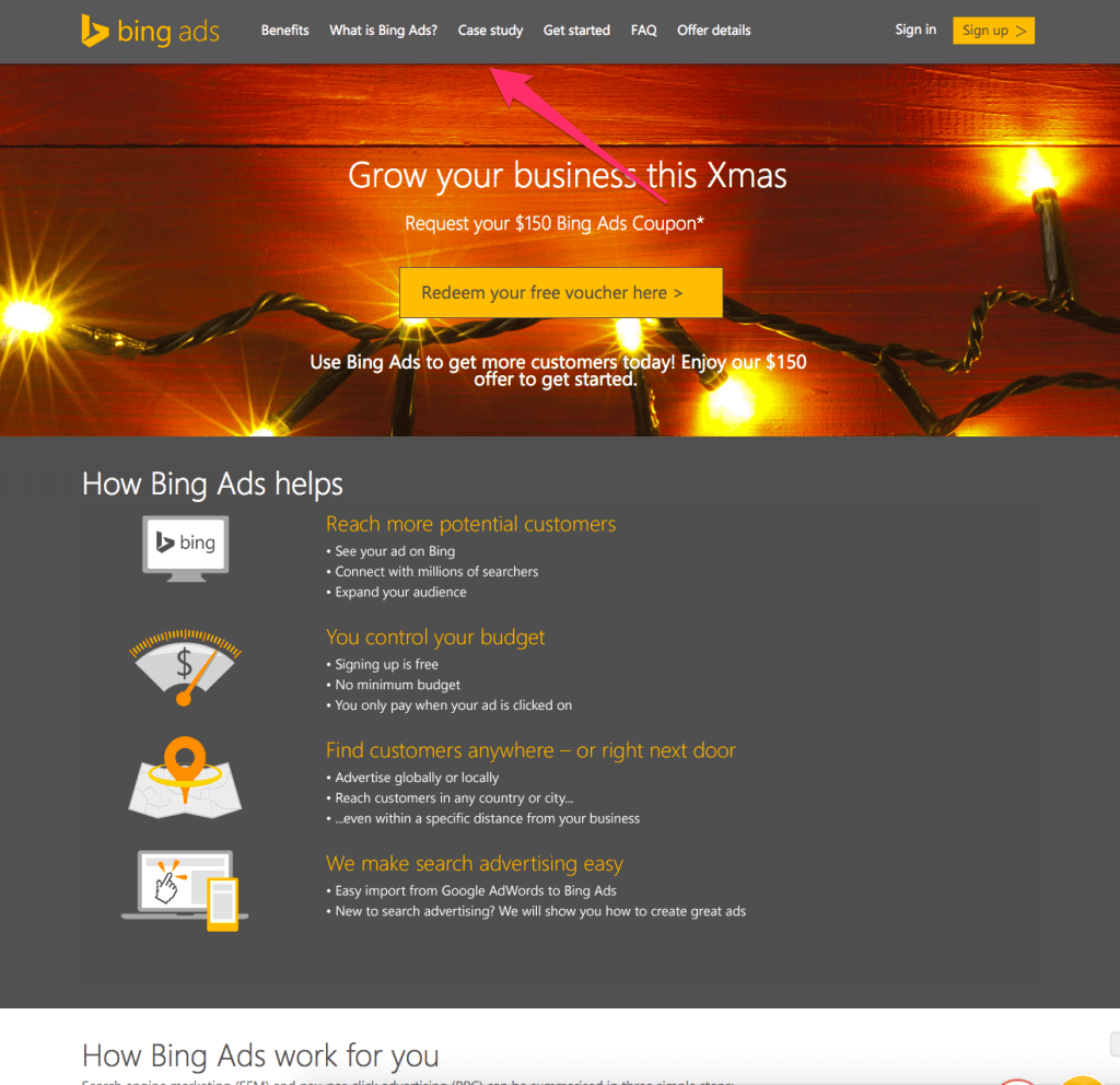 Bing Facebook landing page