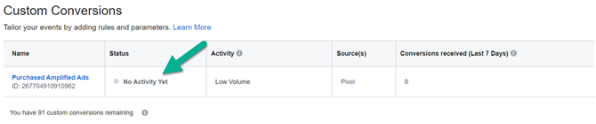 Custom Conversion No Activity