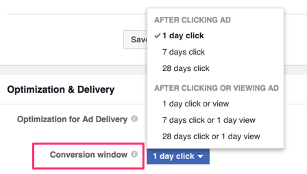 Facebook conversion window