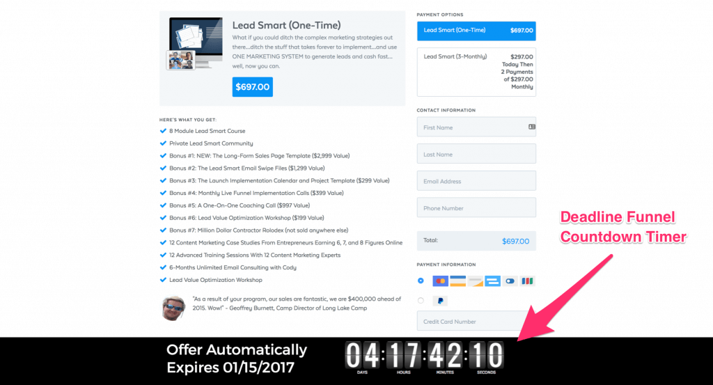 DeadlineFunnel example