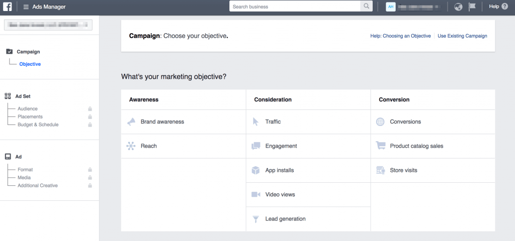 Facebook ad objective for Instagram follower targeting