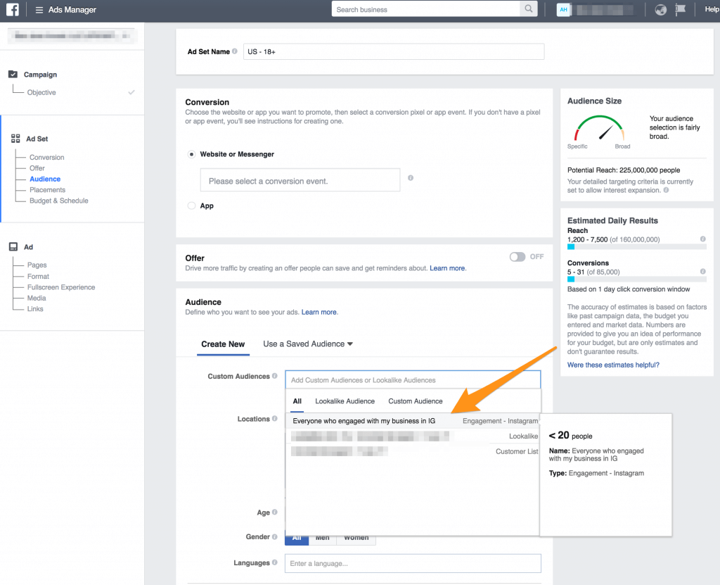 target instagram followers with facebook ads