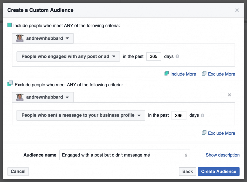 narrow instagram facebook ad target audience