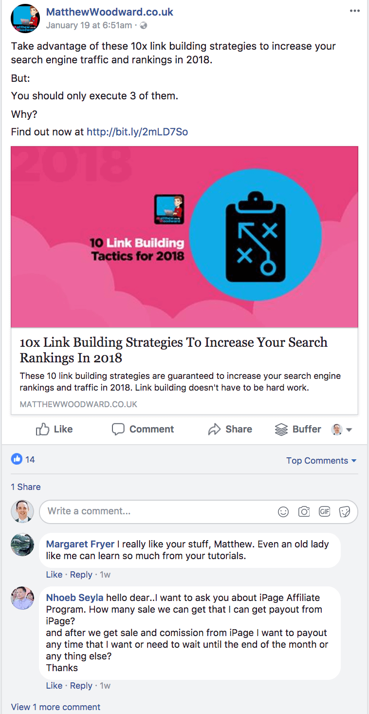 Example Facebook post that won't do well in the new Facebook News Feed