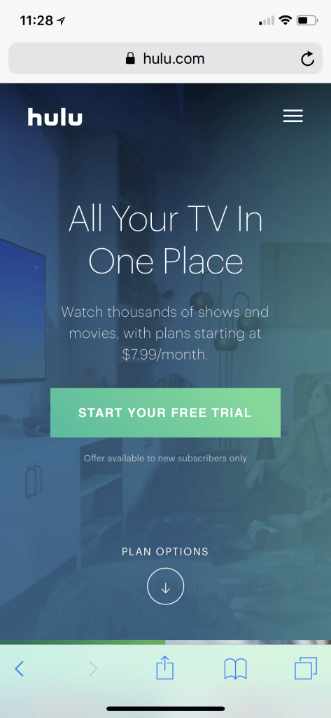 Example of a Hulu mobile landing page