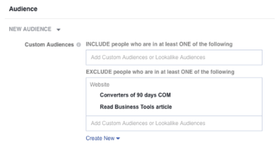 Exclude specific people from audience to boost Facebook ad relevance score