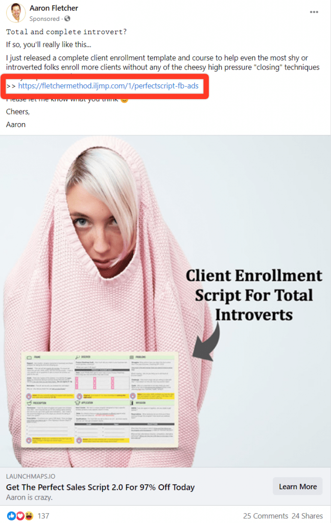 How to write Faceook ads example with a CTA